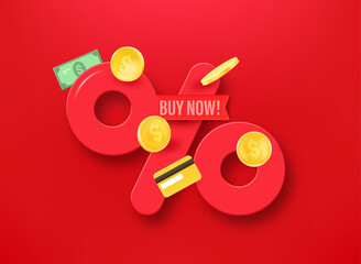 Aufkleber - Shopping offer with percentage sign. buy now. 3d vector illustration