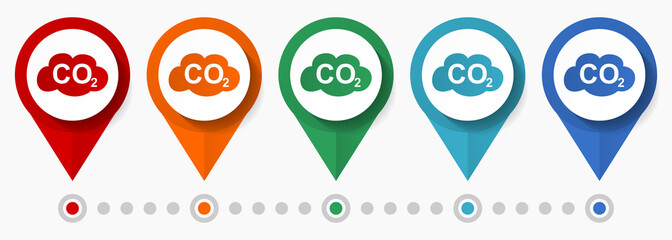 Poster - Carbon dioxide, co2 concept vector icon set, flat design pointers, infographic template