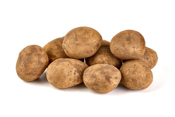 Wall Mural - Unwashed potatoes, isolated on white background.