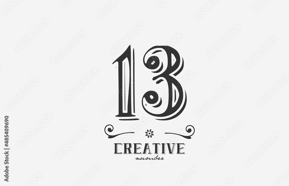 13 vintage number logo icon with black and white color design. Creative ...