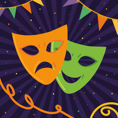 Poster - mardi gras masks and garland