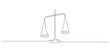 One continuous line drawing of law balance and scale of justice. Symbol of equality and concept court and logo firm in simple linear style. Libra icon. Doodle vector illustration