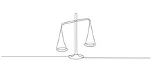 One Continuous Line Drawing Of Law Balance And Scale Of Justice. Symbol Of Equality And Concept Court And Logo Firm In Simple Linear Style. Libra Icon. Doodle Vector Illustration