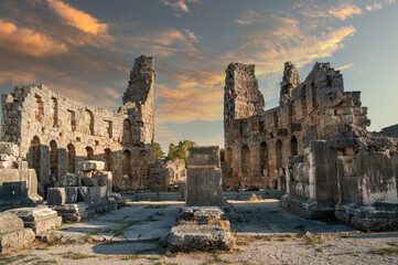 Wall Mural - Ruins of the Ancient city of Perge. one of the Pamphylian cities and was believed to have been built in the 12th to 13th centuries BC. Air view, Antalya province, Turkey.