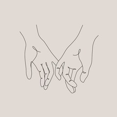 Wall Mural - one line drawn holding hands. valentine's day vector illustration.