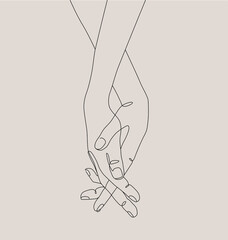 Wall Mural - one line drawn holding hands. valentine's day vector illustration.