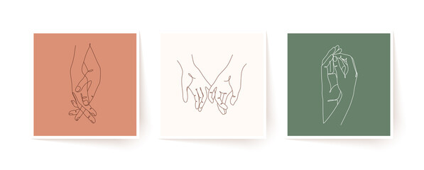 Wall Mural - set of one line holding hands. valentine's day vector illustration.
