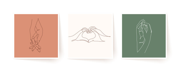 Wall Mural - set of one line holding hands. valentine's day vector illustration.