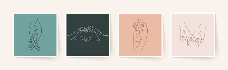 Wall Mural - set of one line holding hands. valentine's day vector illustration.