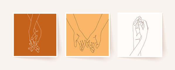 Wall Mural - Set of one line holding hands. Valentine's day vector illustration.