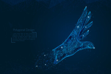 Wall Mural - abstract isolated image of human palm. polygonal illustration looks like stars in the blask night sk