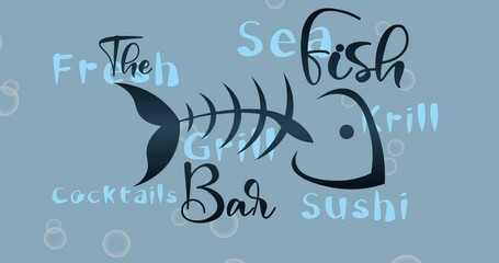 Wall Mural - animated abstract logo of a fish bar from a fish skeleton and inscriptions