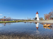 A Beautiful View Of The Saugeen River Range Front Lighthouse Against A Blue Sky