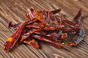 Poster - Dried red hot pepper on wooden vintage background