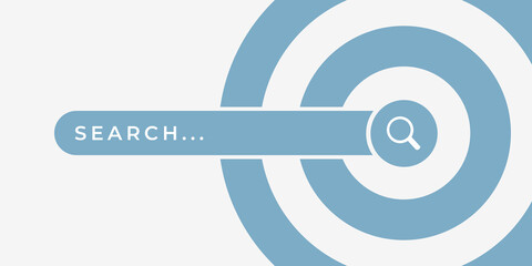 Wall Mural - seo concept illustration. the search bar with the magnifying glass icon. and diverging circles as a 