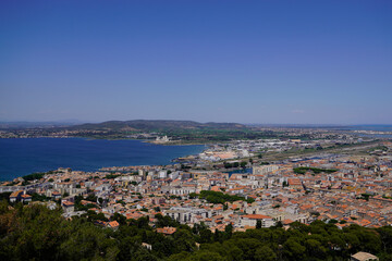 Wall Mural - Sete top aerial panorama of city port of town in Herault in Occitanie France