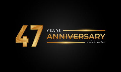 Wall Mural - 47 Year Anniversary Celebration with Shiny Golden and Silver Color for Celebration Event, Wedding, Greeting card, and Invitation Isolated on Black Background