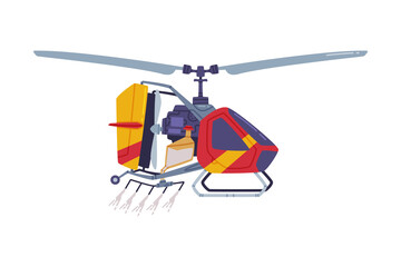 Poster - Agricultural Helicopter or Rotorcraft with Propeller for Aerial Application of Pesticides Vector Illustration