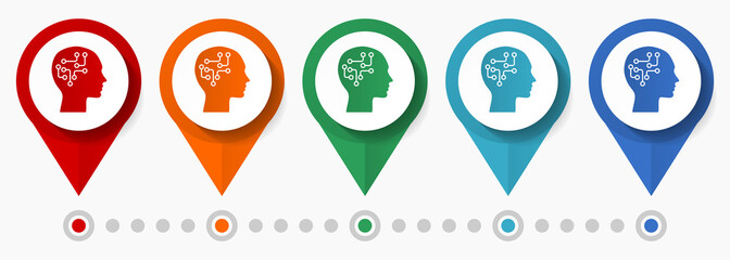 Leinwandbilder - Intellect, head concept vector icon set, flat design android pointers, infographic template