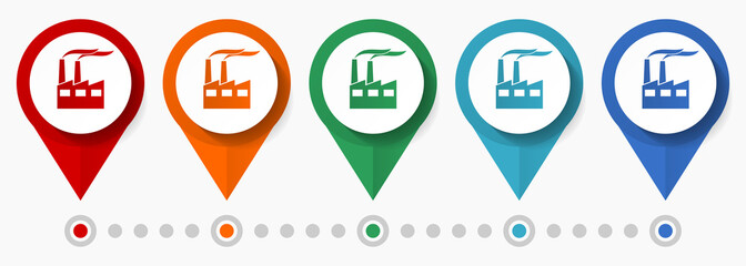 Poster - Factory, industry concept vector icon set, flat design industrial pointers, infographic template