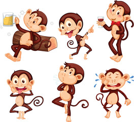 Wall Mural - Set of funny monkeys doing different activities