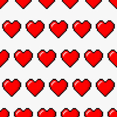 Leinwandbilder - Red pixel hearts wallpaper or pattern. Vector.