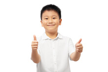 Happy Kid Giving Thumps Up Wearing White Shirt