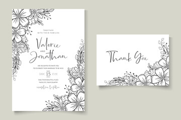 Wedding invitation template with floral outline decoration