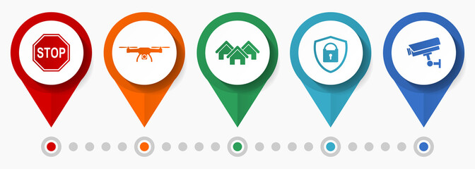 Poster - Home security cctv system concept vector icon set, flat design pointers, infographic template