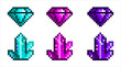 © SeleniaLion - Diamonds and crystals pixel art. Game design icons set, 8 bit vector illustration