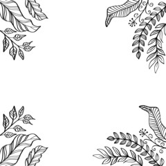  Hand drawn frame of leaves and plants