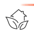 Energy efficient house with leaf vector icon. Eco friendly home outlined symbol.