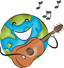 Sticker - Mascot Earth Song Guitar Music Notes Illustration