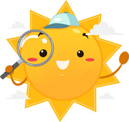 Sticker - Mascot Sun Magnifying Glass Cap Illustration