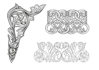 Interlacing abstract ornament in the medieval, romanesque style. Element for design. Outline Vector illustration. Isolated on white background.