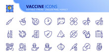 Simple Set Of Outline Icons About Vaccine. Science And Medicine Concept.