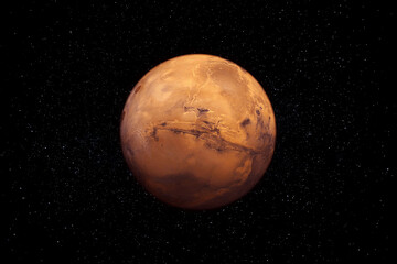 Wall Mural - red planet mars in space with stars. this image elements furnished by nasa.