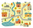 © Sonium_art - Naive city map for nursery carpet. Doodle baby town print with houses and cars.