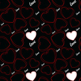 Vector seamless love symbol pattern, with stylish hearts and word "Love"