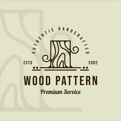 Wall Mural - wood pattern for woodworker logo line art vintage vector illustration template icon graphic design. carpentry sign or symbol for professional carpenter with typography style