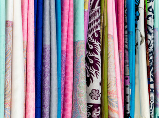 Wall Mural - Various fabric patterns and various colors in the souvenir shop