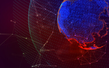 Wall Mural - Global network connection. Concept of dot and line composition of global business world map. 3d illustration.