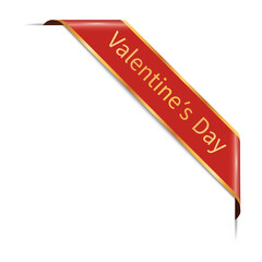 Wall Mural - VALENTINE´S DAY - vector illustration of red corner ribbon banner with gold frame on white background