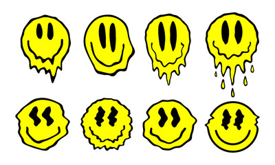 Aufkleber - Cool Drippy Smile Vector Illustration. Acid Trip Colorful Artwork. Trendy Rave Graphics.