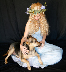 Wall Mural - portrait of blonde model wearing beautiful fantasy gown nada crown.