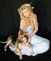 Poster - portrait of blonde model wearing beautiful fantasy gown nada crown.