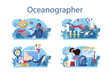 Oceanographer concept set. Oceanology scientist. Practical studying