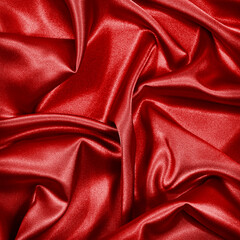 Wall Mural - Bright red silk satin. Folds on shiny fabric surface. Beautiful  silky background with space for design. 