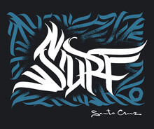 Surf Ornamental Hand Drawn Lettering, Santa Cruz, Print Design