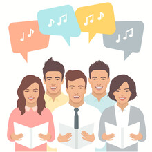 Cristian People. Choir Singing, Music School, Man And Woman Vocal Group, Cartoon Vector Illustration